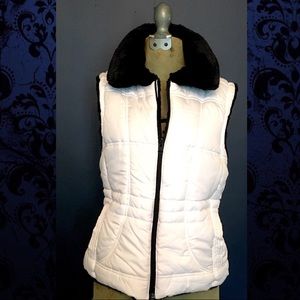 Reversible Faux Fur and White Puffer Vest Sz M